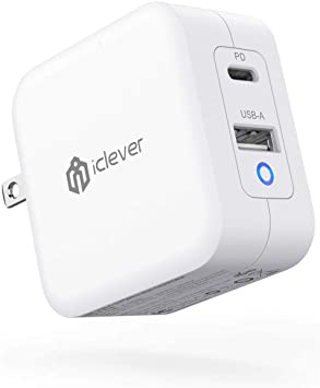 USB C Charger, iClever 65W Gan Tech PD Charger | Dual Port Wall Charger with Foldable Plug, Compact Power Adapter for MacBook, iPad Pro, iPhone 11/Xs/Xr/X/Pro, Galaxy S10/ S9, Nintendo Switch and More