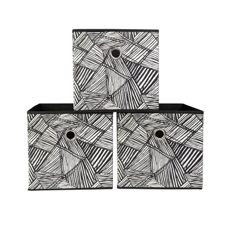 SbS Collapsible Fabric Storage Boxes/Cubes - Black & White Abstract Thatch pattern (3 Pack). Each Storage Bin Measures 10.24 inches on all sides