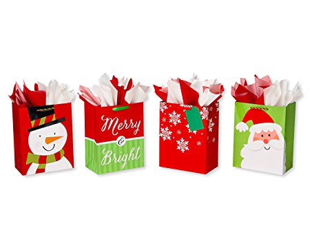 American Greetings Large Christmas Gift Bags with Tissue Paper Bundle; 4 Gift Bags and 20 Sheets of Tissue Paper