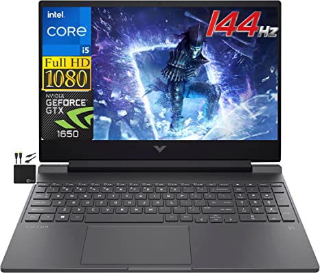 2022 Newest HP Victus 15.6" FHD IPS 144Hz Gaming Laptop, 8-Core Intel i5-12450H (Upto 4.4GHz, Beats i7-11370H), 16GB RAM, 512GB PCIe SSD, NVIDIA GeForce GTX1650, Backlit KB,Wifi 6, Win 11 MarxsolCable