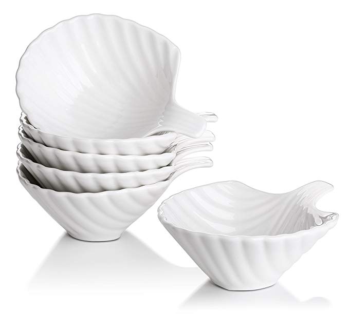 Lifver 6-Pack Mini Bowl Sets, Lovely Shell-Shape Porcelain Dip Bowls, White