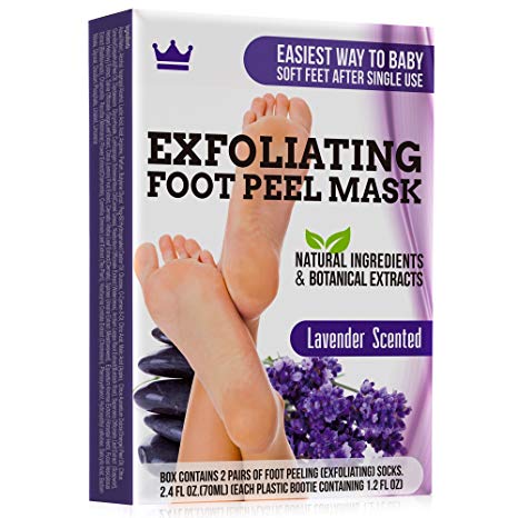 Exfoliating Foot Peel Mask - Two Pairs of Booties for Smooth and Soft Feet - Peeling Away Rough Heels Dead Skin Cells and Calluses - Lavender Scented Natural Formula for Silky Soft Feet