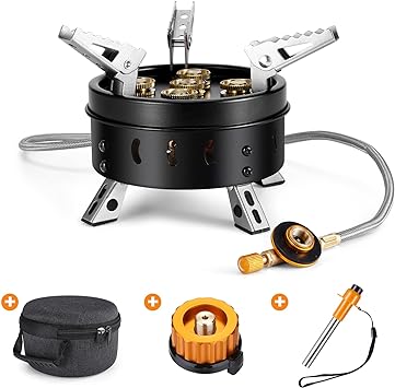 Odoland 11000W Camping Gas Stove Burner Adjustable Ultralight Big Fire Backpacking Stove Windproof Camp Portable Propane Gas Stove for Camping Hiking Backpack Outdoor