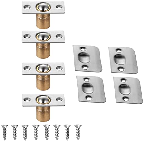 JQK Closet Door Ball Catch Hardware, Stainless Steel Catch Adjustable with Strike Plate, Brushed Satin Finish 4 Pack, HBC100-P4