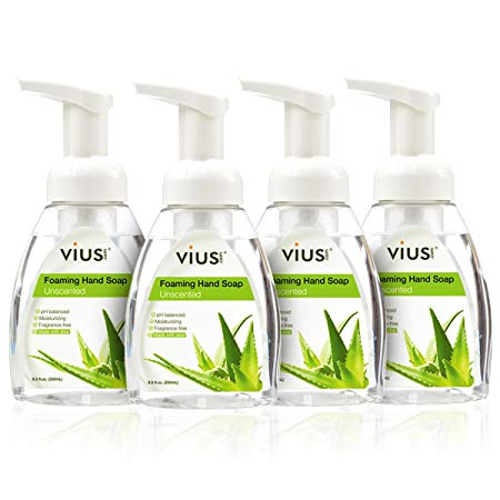 Unscented Foaming Liquid Hand Soap - vius Unscented Liquid Soap with Foamer Pump - Moisturizing, Fragrance-Free, Sensitive Skin, Family-Friendly (Unscented, 4 Pack)