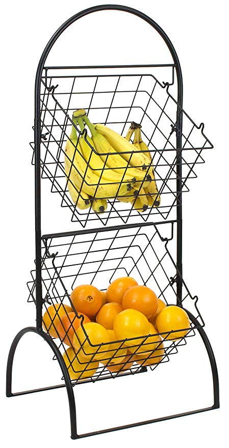 Sorbus 2-Tier Wire Market Basket Storage Stand for Fruit, Vegetables, Toiletries, Household Items, Stylish Tiered Serving Stand Baskets for Kitchen, Bathroom Organization (2 Tier Basket - Black)