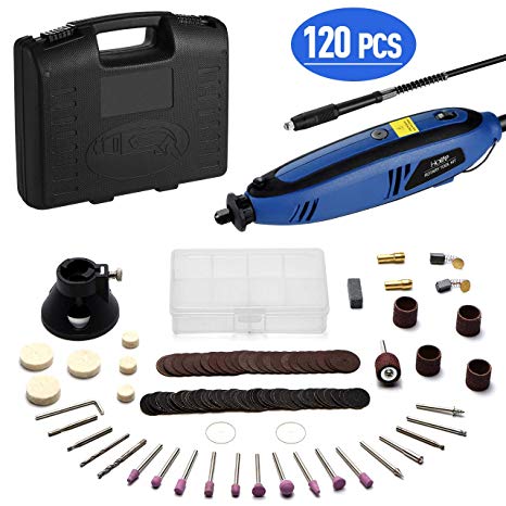 PICTEK Rotary Tool Kit, 120PCS Rotary Accessory Kit with Variable Speed, Flexible Shaft, Multi-Function for Craft, Wood Carving, Sanding