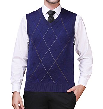 Zicac Men's V-Neck Rhombus Knitwear Sweater Vest Waistcoat