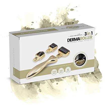 Derma Roller | 3 in 1 Micro Needling Roller 0.5mm | Hair, Skin & Acne Scar Treatment - Stimulate Collagen & Elastin | Professional Titanium Derma Roller | Hair Growth & Scar Treatment - Eco Masters