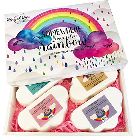 Rainbow Bath Bomb Gift Set -  4 Large 5oz Bath bombs for women w/Moisturizing Shea butter and Natural oils for Aromatherapy Relaxation Soak-  Great for Christmas gifts for her, girls, women and kids