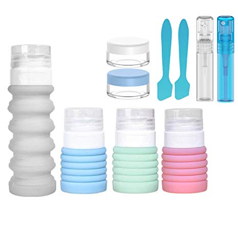 10PACK Travel Bottle Set FDA Approved Food-Grade Refillable Travel Containers,Collapsible Travel Accessories Tube Sets for Shampoo Lotion Soap,42ML-88ML