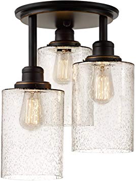 Globe Electric 65904 Annecy 3-Light Semi-Flush Mount Ceiling Light, Oil-Rubbed Bronze Finish, Seeded Glass Shades