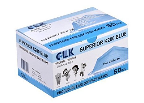 CLK MEDICAL SUPPLY KE3396B Superior K200 Children's Ear Loop Procedure Face Mask, 3-ply, 14.5 cm x 9 cm, Blue