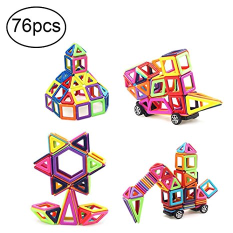 Camande Magnetic Building Blocks Set, 76 Pieces Set Kids Magnet Construction Stacking Toys Rainbow Color for Creativity Educational, with Instruction Booklet and Storage Bag, MINI Size Good for Travel