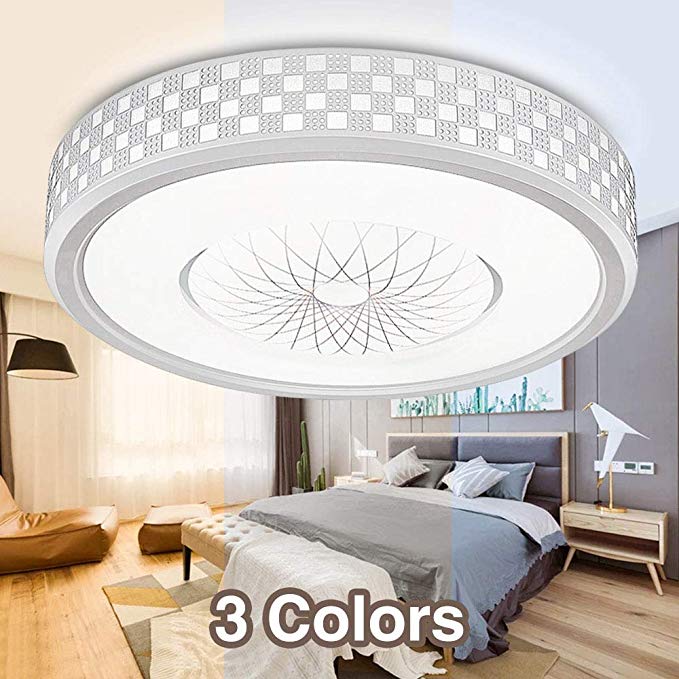 Neporal 30W Ceiling Fixture Dimmable 3 Color Temperature Adjustable 16 Inch Flush-Mount-Ceiling-Light-LED Modern for Bedroom Study Living Room Kitchen