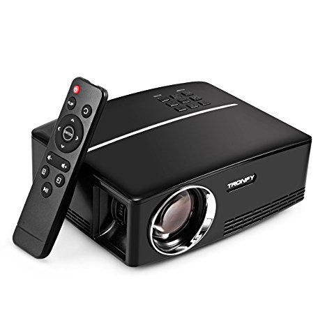 Tronfy Projector, GP80 1800 ANSI Lumens Portable Video Projector Home Cinema Theater Movie Night, VGA USB HDMI Support Smart Phone Tablets Laptops Full HD Games, AC Adaptor Included – Black