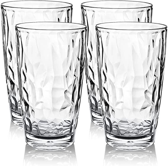 Topsky 16oz Plastic Tumblers Drinking Glasses Set of 4, Clear Acrylic Drinking Cups Wine Glasses Beverage Cups for Daily Use, Poolside, Outdoor&Indoor - Stackable, Dishwasher Safe, Easy to Clean (Clear)