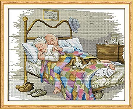 Counted Cross Stitch Kits- Cross Stitch Pattern The Old Married Couple with 14CT Without Pre-printed Fabric ,Cross-Stitch Hand Embroidery Kit - Art Crafts Sewing 18''x14''