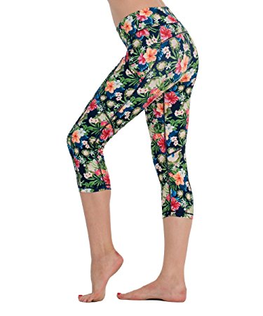 Houmous Women's Workout Yoga Capris Running Yoga Pants with Side Pockets for 5.5" Mobile Phone