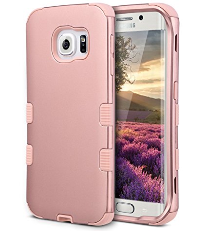 Galaxy S6 Edge Case, ULAK [3 in 1 Shield] Shock Absorbing Case with Hybrid Cover Soft silicone   Hard PC Material Design for Samsung Galaxy S6 Edge (5.1" inch) 2015 Release Rose Gold