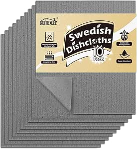 HOMEXCEL Swedish Dishcloths for Kitchen 10 Pack, Sponge Dish Cloth for Counters & Washing Dishes, Reusable and Absorbent Paper Towels, Grey