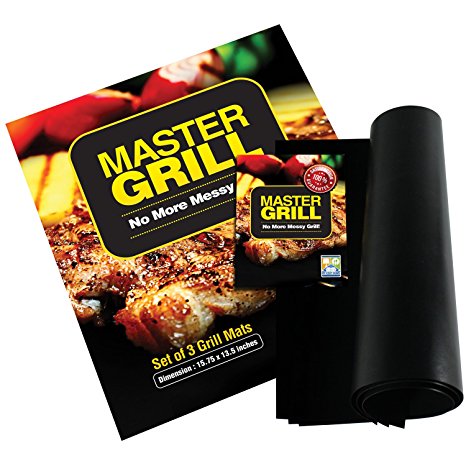 Grill Mat - Premium Quality - Set of 3 Nonstick BBQ Mats - Barbecue Utensil For Gas, Charcoal and Electric Grills - Heavy Duty, Easy to Clean & Reusable Grilling Accessories - Use as an Oven Liner