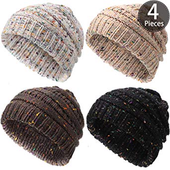 SATINIOR 4 Pieces Confetti Knit Beanie Hat, Soft Warm Winter Cable Knit Beanie Skully Stretch Thick Chunky Cap Slouchy Hat for Women Men