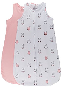 100% Cotton Wearable Blanket Baby Sleep Bag Pink Bunnies 2 Pack (0-3 Months)