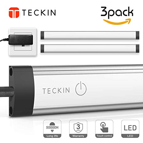 LED Under Cabinet Lighting, Teckin Touch Control Under Closet Light, Dimmable Counter Light with Ultra Slim Linkable Light Bars for Cupboard Kitchen Wardrobe Stairway, Daylight Nature 4000K, 3 Pack