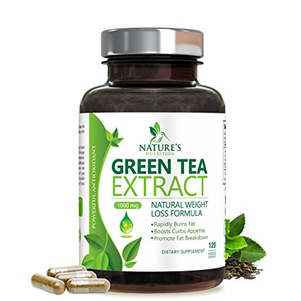 Green Tea Extract Supplement with EGCG for Weight Loss (1000 mg) Boost Metabolism & Promote a Healthy Heart - Natural Caffeine for Gentle Energy - Antioxidant & Free Radical Scavenger - 120 Vcaps