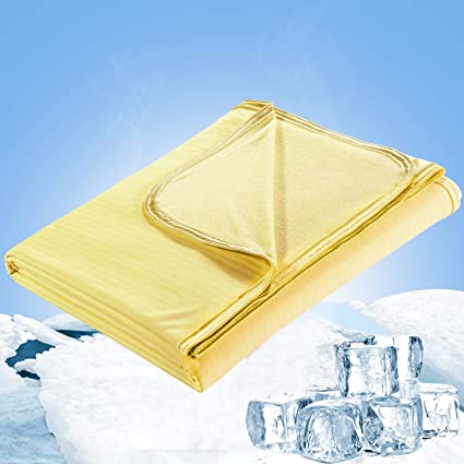 LUXEAR Cooling Blanket for Sleeping, Double-Sided Lightweight Summer Blankets for Hot Sleepers, Oeko-TEX Certificate, Japanese Q-Max&gt;0.34 Cooling Fiber, 100% Bamboo Material for Night Sweat, Yellow