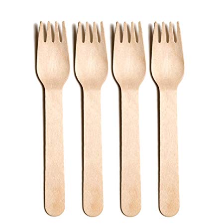 Kelmall Wooden Disposable Forks 6.3" Length Biodegradable Utensils (Pack of 100)