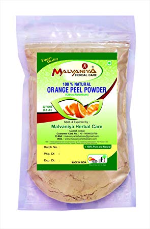 Malvaniya Herbal Care 100% Natural Orange Peel Powder for Natural Glowing Skin, Sun Tan Remover, Natural Skin Toner, Natural Skin Lightening & Brightening, 1/2 lb / 8 ounces / 227 g