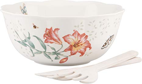 Lenox Butterfly Meadow Salad Bowl with Wood Servers