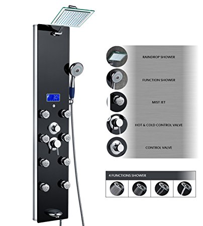AKDY 787392B 52" Tempered Glass Aluminum Rain Style Massage System Shower Panel