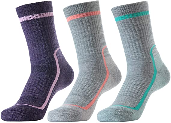SOLAX Merino Wool Hiking & Walking Socks for Women Crew Quarter Low cut, Trekking, Outdoor, Cushioned, Breathable 3 Pack