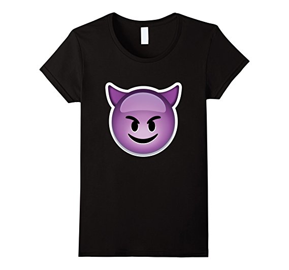 Purple Devil Smiley Emoji T-Shirt with Horns Emoticon Evil