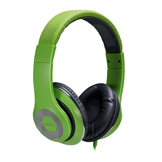 Ausdom Over-Ear Wired Stereo Headphones, Lightweight Portable Headset with Built-in Microphone for PC Smartphone(Green)