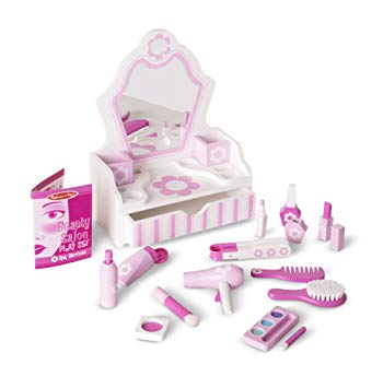 Melissa & Doug Wooden Beauty Salon Play Set with Vanity and Accessories (18 pcs) Role Play Toy