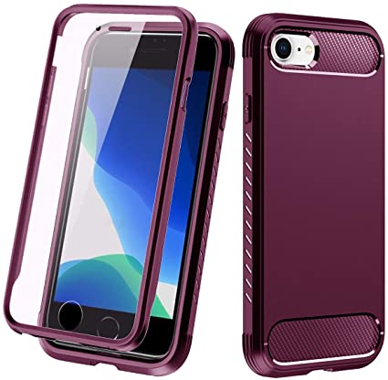 Hocase iPhone SE 2 Case with Screen Protector, Rugged Shock Resistant, Anti-Scratch Soft TPU Protective Case for iPhone SE 2nd Generation 2020/iPhone 8/iPhone 7 (4.7-inch Display) - Burgundy