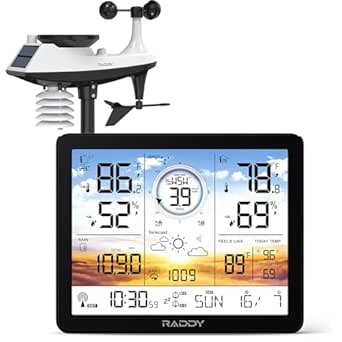 Raddy AG7 Weather Station Wireless Indoor Outdoor Thermometer, 7.4'' Digital Color Display Atomic Weather Clock, Temperature Humidity Monitor with Weather Forecast and Barometric Pressure