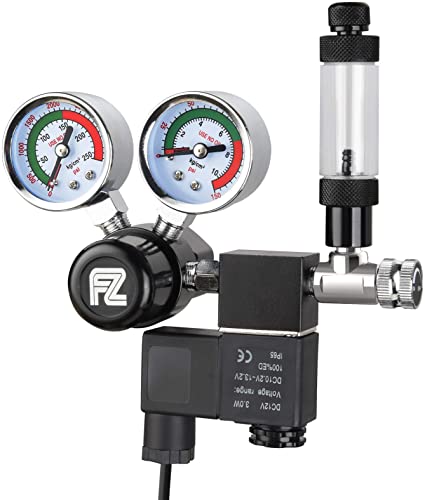 FZONE Aquarium Co2 Regulator DC Solenoid with Big Dual Gauge Display and Bubble Counter and Check Valve Plant Grow DIY CO2 System CGA320 Side Open Cylinder