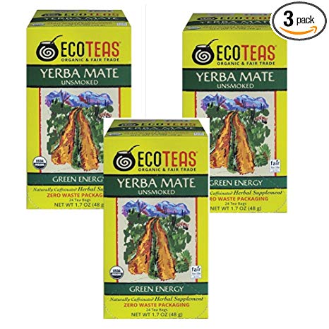 ECOTEAS Organic Yerba Mate Unsmoked Tea 24 Bags (Pack of 3)