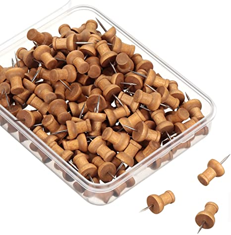 150 Pieces Wooden Push Pins with Storage Box Decorative Wood Thumb Tacks Pins for Cork Boards Calendars Photos Maps, Home, School, Office Supplies