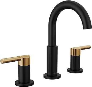 Delta Faucet Nicoli Widespread Bathroom Faucet 3 Hole, Black/ Gold Bathroom Faucet, Bathroom Sink Faucet, Drain Assembly, Matte Black/ Champagne Bronze 35749LF-GZ