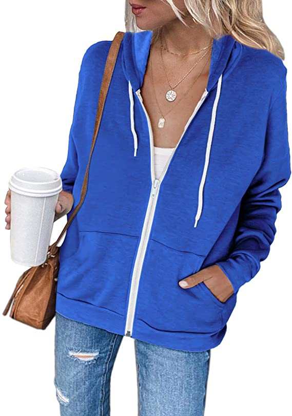 Dokotoo Women's Full Zip Up Hoodie Long Sleeve Hooded Sweatshirts Pockets Jacket Coat for Women