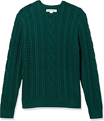 Amazon Essentials Men's Long-Sleeve 100% Cotton Fisherman Cable Crewneck Sweater