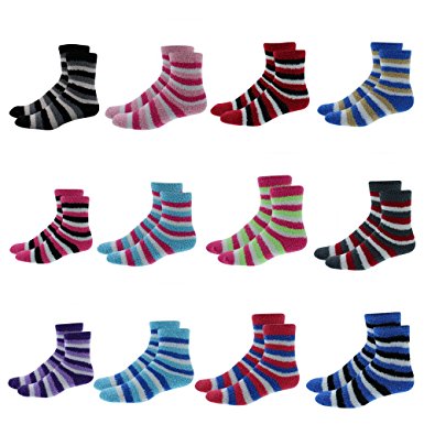 Packs Of 6 & 12 Pairs: Extremely Soft Women's Fuzzy Fashion Cozy Slipper Socks Packs of 12 Pairs - One Size