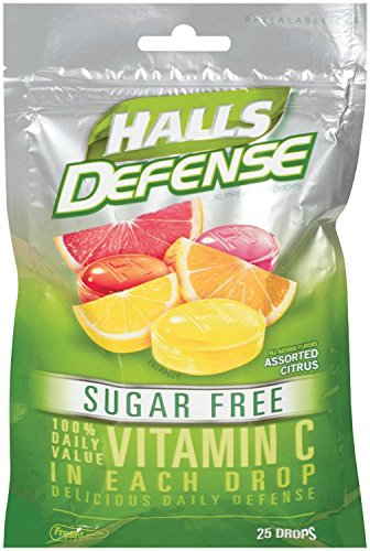 HALLS Defense Sugar-Free Supplement Drops, (Assorted Citrus, 25 Drops, 12-Pack)