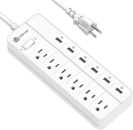 iClever IC-BS03 Power Strip Surge Protector,Power Bar 6-Outlet with 6 USB Charger, Extension Cord 6ft, Over-Load Switch Control, Charging Station Compatible for Office,Home and Outdoor (White)